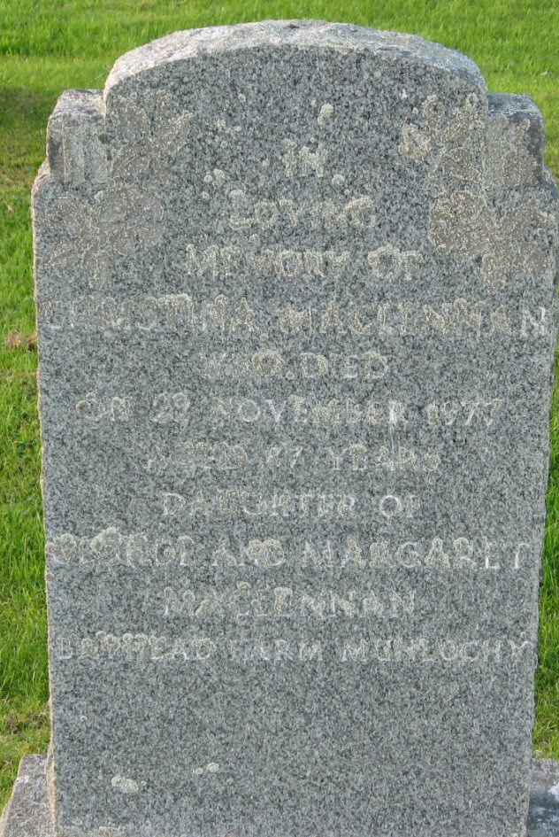 Photo of headstones/Christina MacLennan d1977 hdstn Tore